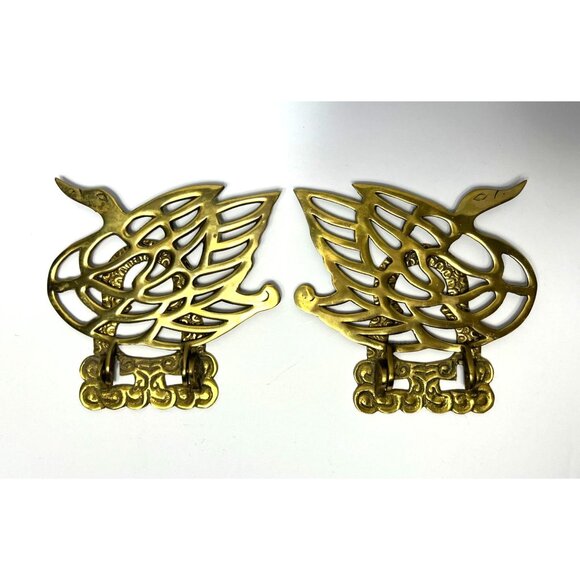 Vintage Solid Brass Swan Folding Bookends Elegant Durable Functional Home Decor - Picture 1 of 9